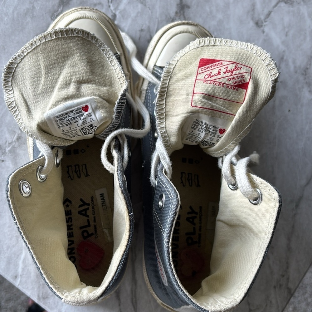 COMME DES GARCONS PLAY x Converse Unisex Chuck Taylor High Top Sneakers gray w6 - Picture 10 of 15